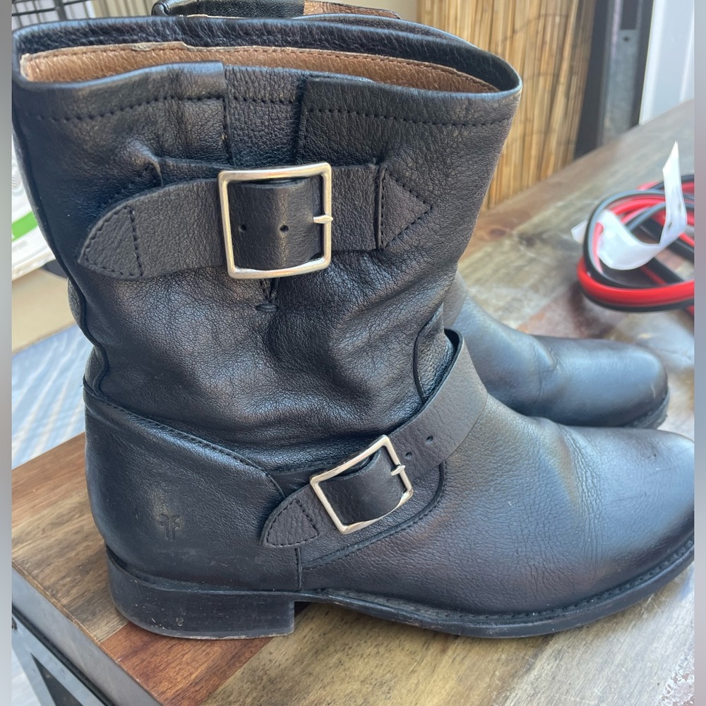 Frye Vicky Engineer Black Moto Ankle  Boots Size 11